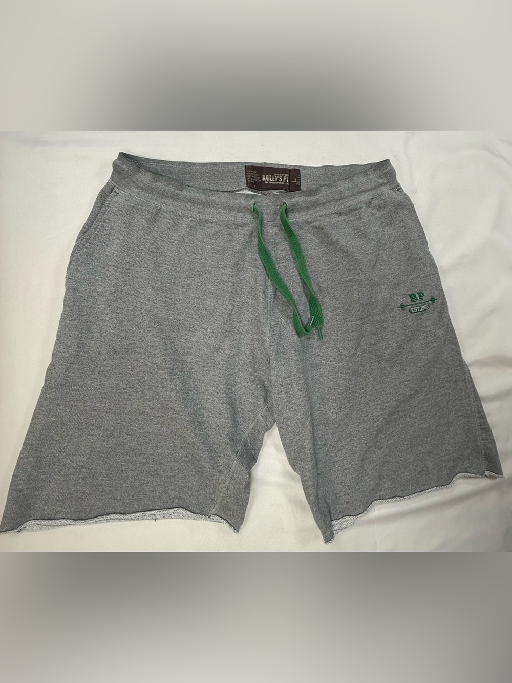 Men's Gray Athletic Shorts with Green Drawstring